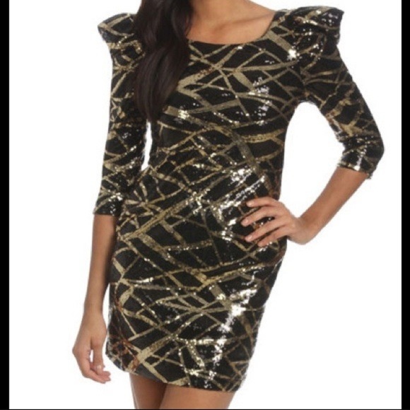 arden b gold sequin dress Arden B Gold Sequin Striped Dress Navy Blue Dolman Sleeve Party Dress